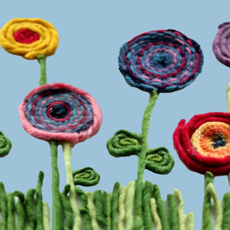 Bunte Frühlingswerkstatt 800x800px Blumen aus Wolle